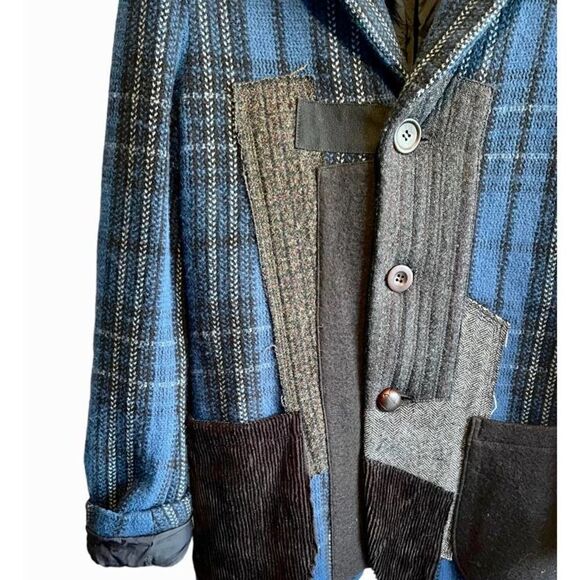 Junya Watanabe x Comme des Garçons Patchwork Wool Men’s Blazer Jacket S Blue - Picture 7 of 8